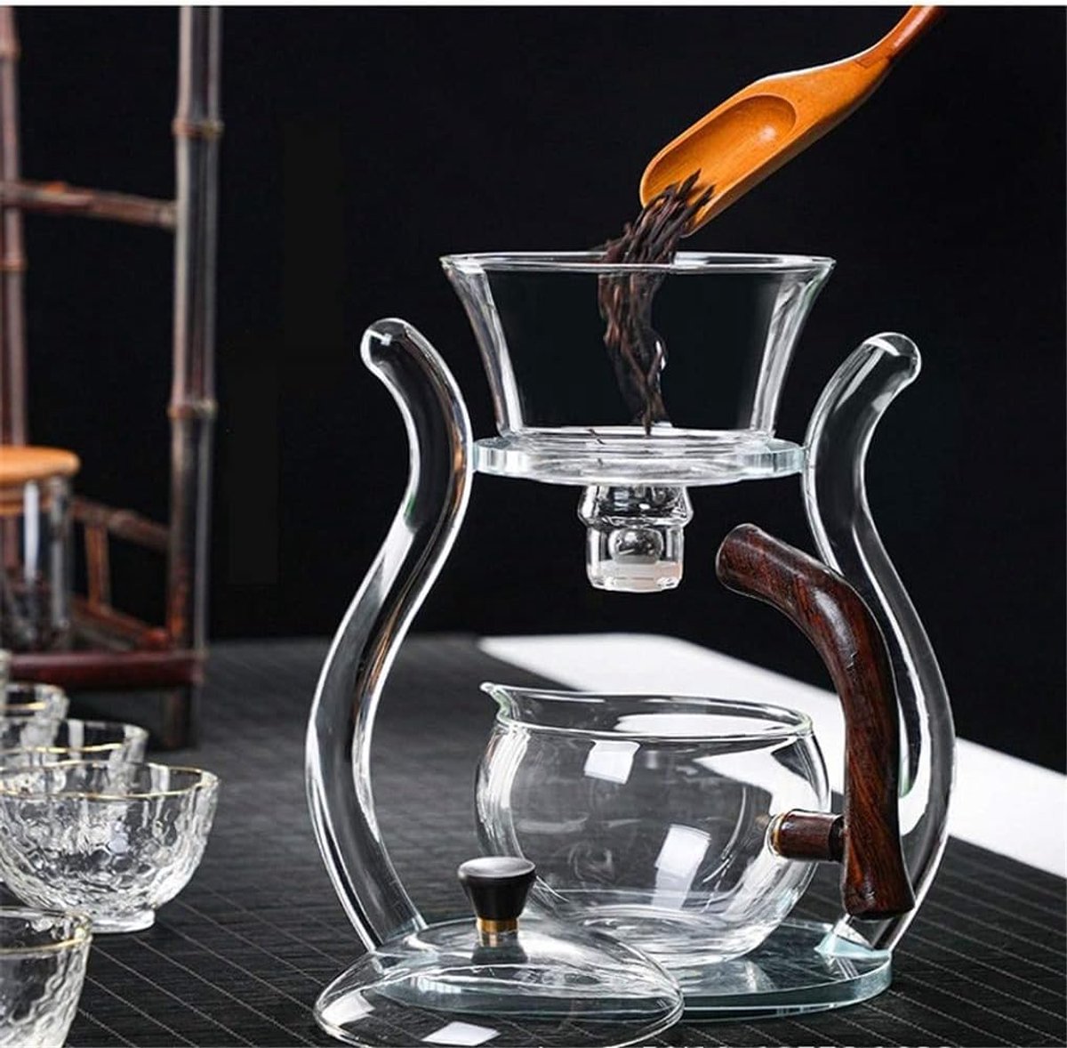 Glazen theepot set, borosilicaatglas, roterende deksel, magnetische waterstroom, halfautomatisch, 1 gallon, transparant, metalen deksel