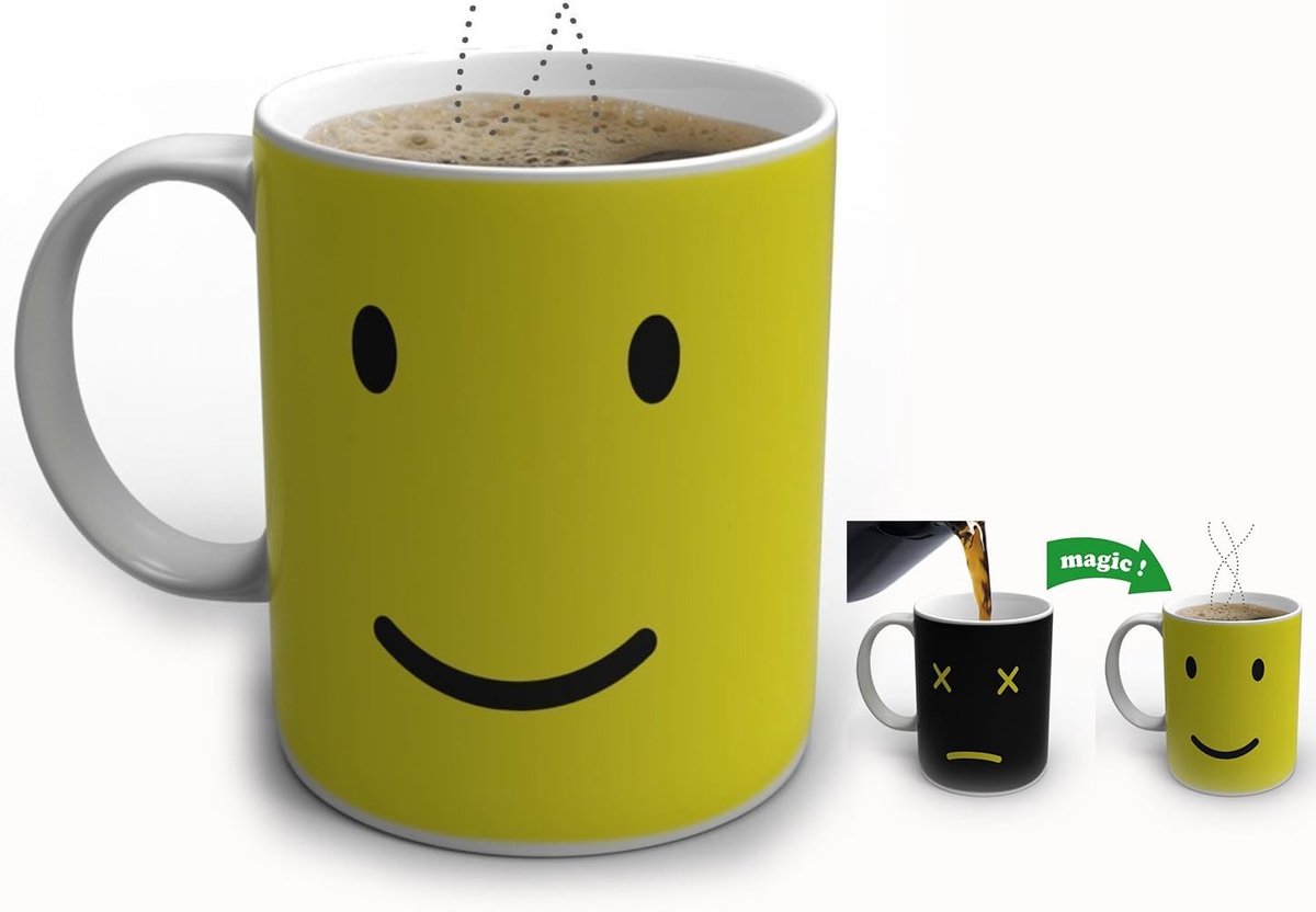 Koffiemok, keramische mok, verkleuring, beker, theekop met thermisch effect, zwart tot geel