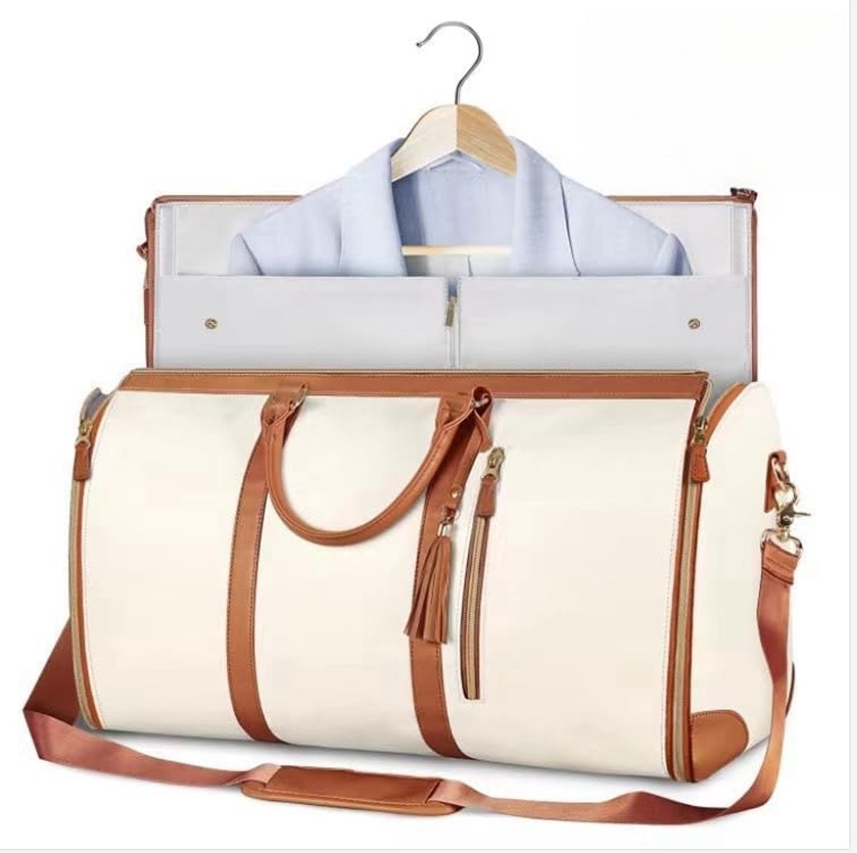 Carry on Garment Bag voor Vrouwen, Lederen Kledingtassen voor Reizen met Schoenentas 2 in 1 Hangende Koffer Pak Tas voor Vrouwen Reistassen voor Vrouwen Duffle Bag Kledingtas (WIT)