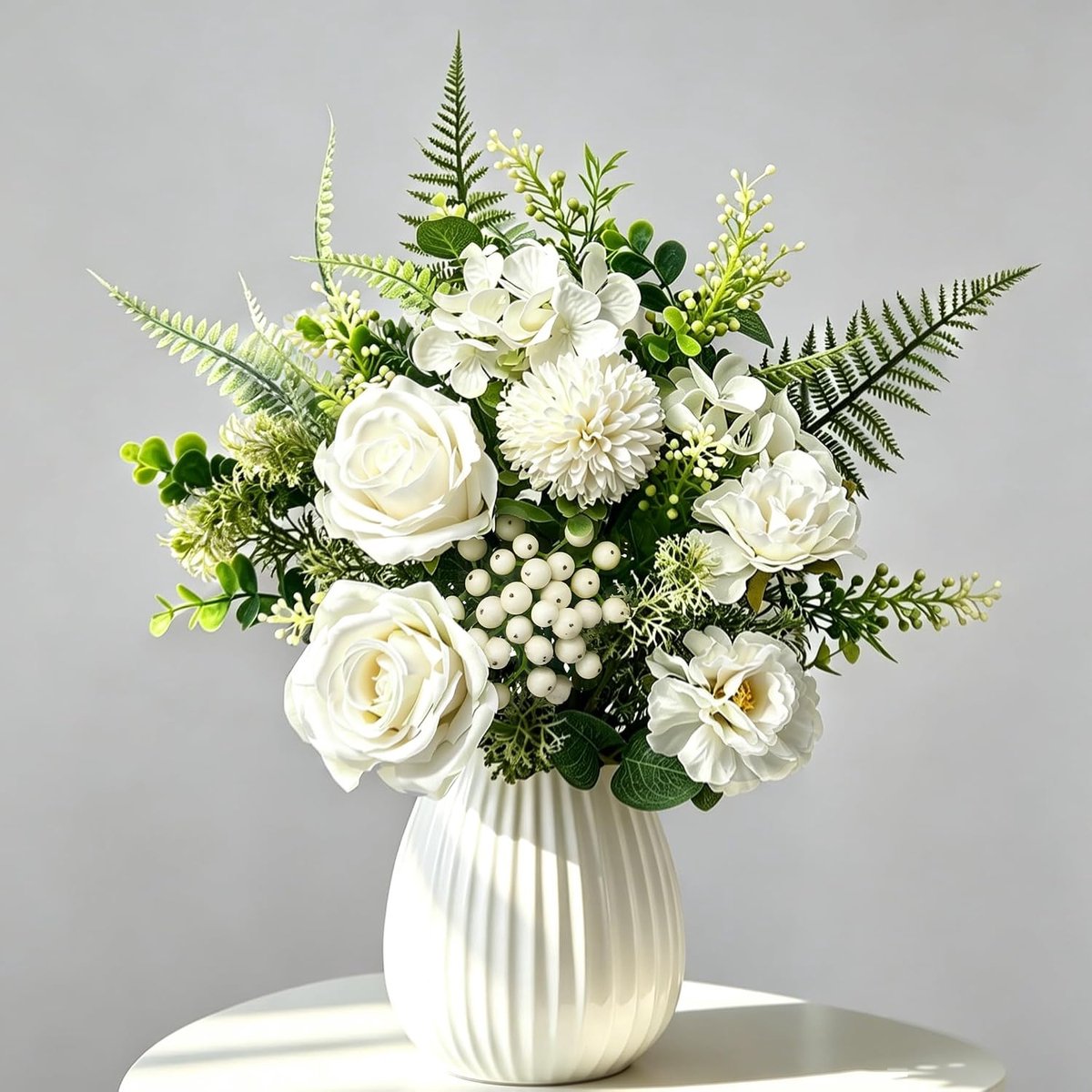 Kunstbloemen als echt, witte kunstbloemen, zijden bloemen, boeket, nepbloemen en tak, eucalyptus, boeket voor vaas, decoratie woonkamer, bruiloft, tafeldecoratie, cadeau