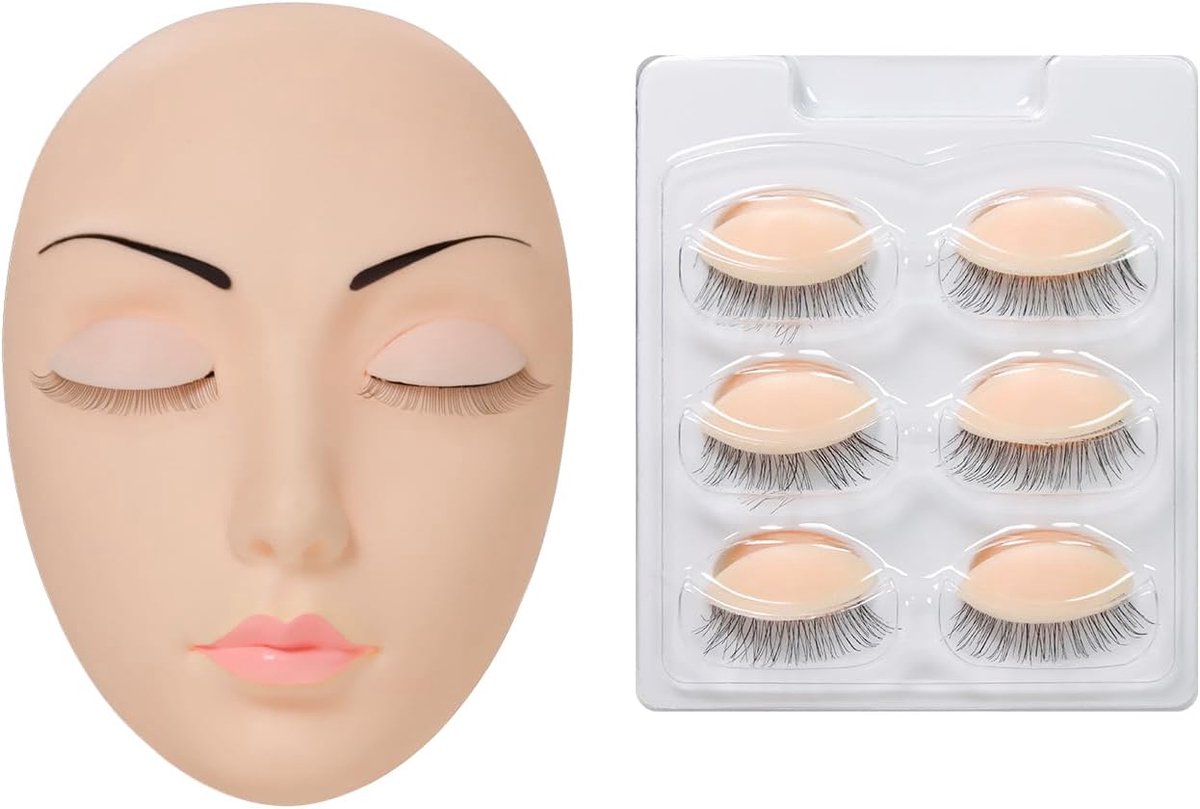 Mannequinkop Vervangende Oogleden Mannequin Hoofd Oefenen Training voor Wimperverlenging met 4 Paren Verwijderbare Ogen(Head D-1)