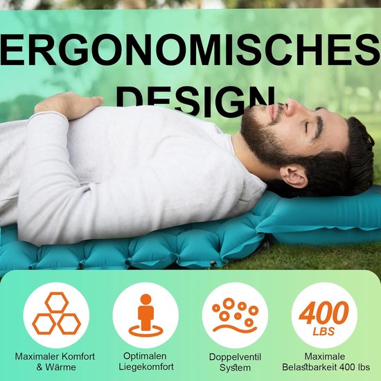 Thijox - Camping Matras 2 Personen, Ultralight Tweepersoons Luchtbed met Voetpomp en Kussen, Draagbare Luchtmatras voor Wandelen, Strand, Reizen, Lich van Thijox — afbeelding 5