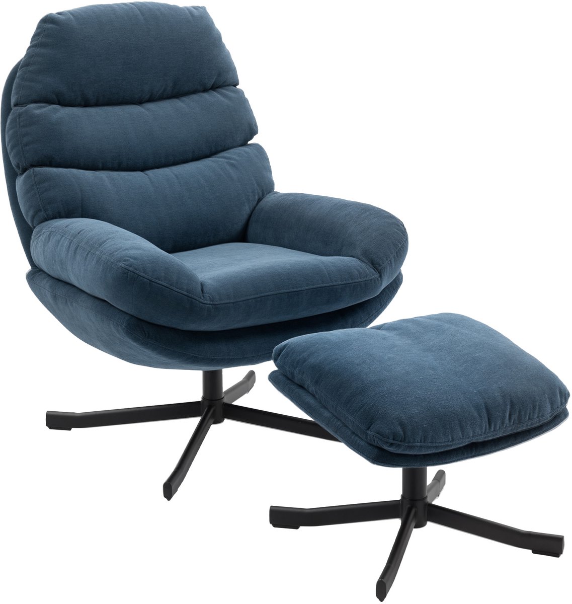 Homona Relaxfauteuil met hocker - Met 360° draaibare voet en chenille bekleding - 78 x 93 x 100 cm - Blauw