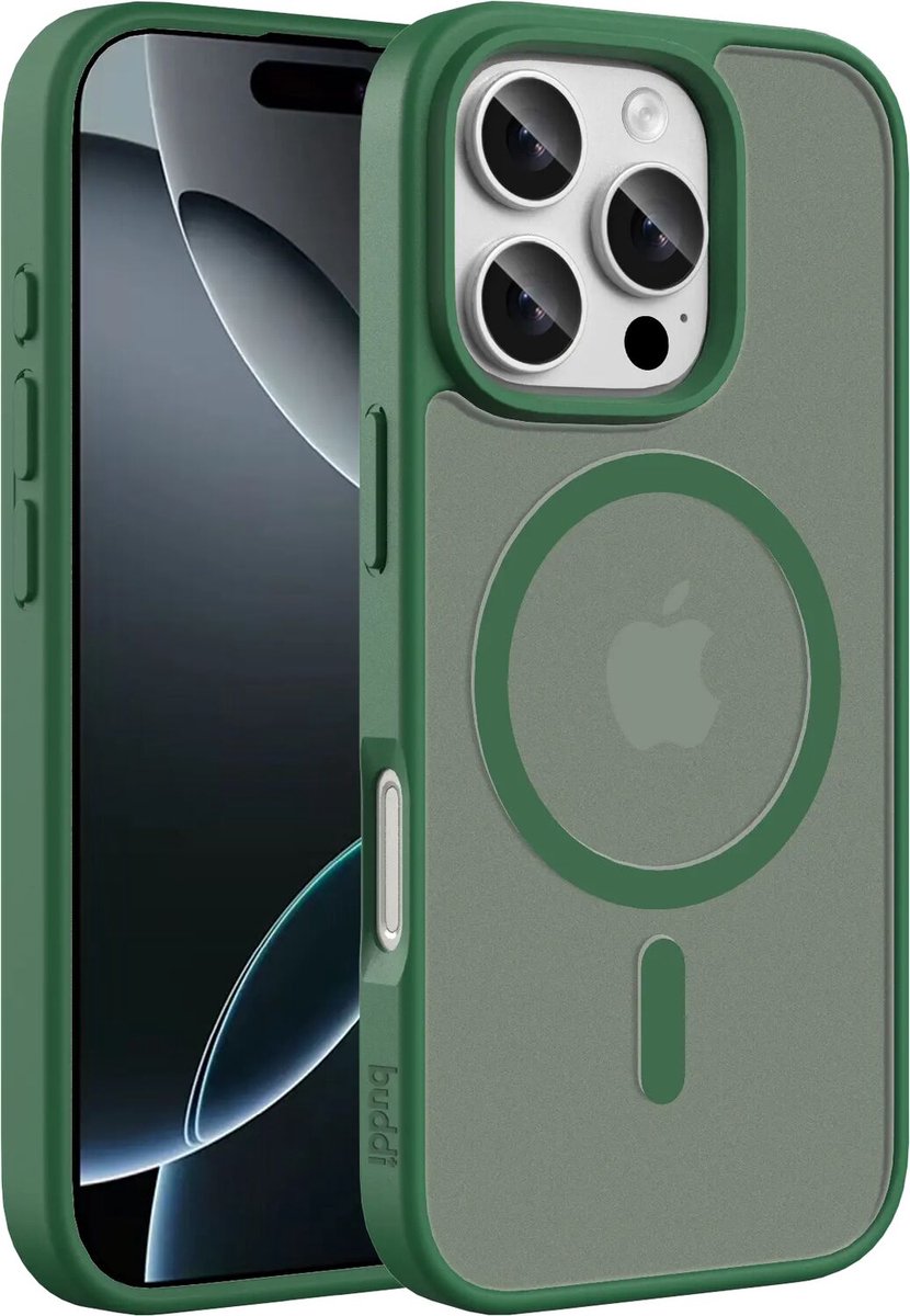 Buddi Frost Hoesje Geschikt voor Apple iPhone 16 Pro - Mat Groen - MagSafe Back Cover - Matchende kleur - Shockproof - Slank