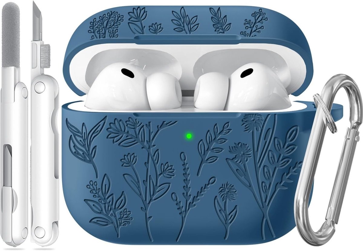 Schattige grasprint hoes voor AirPods Pro 3 in navy blauw - Bescherming, stijl en functionaliteit