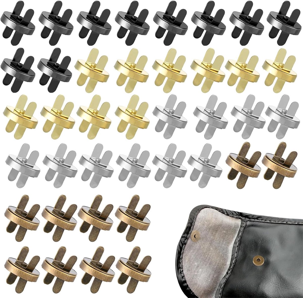 Knopen 18 mm met 80 sluitringen, metalen magneetsluitingen in zilver, brons, goud en gunmetal, naadloze drukknopen voor tassen, kleding en DIY