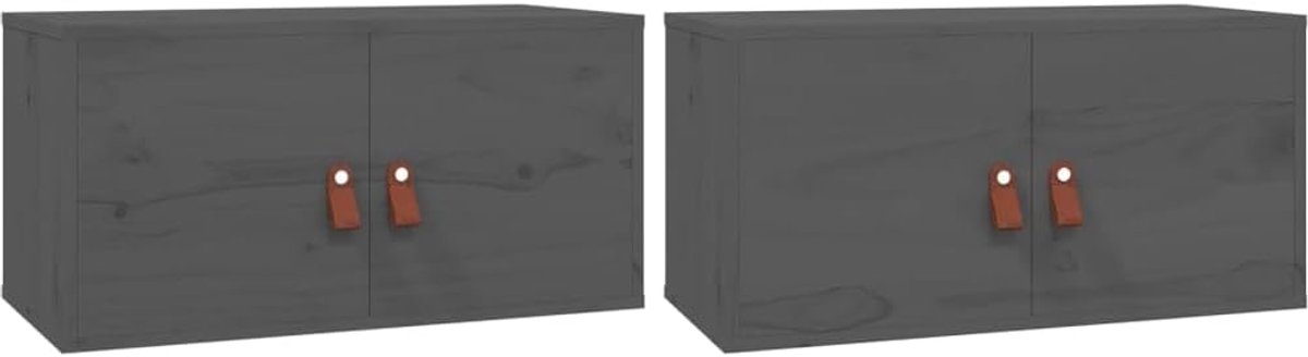 Zwevende planken wandkasten 2 stuks grijs 60x30x30 cm massief hout grenen voor woonkamer keuken kantoor badkamer