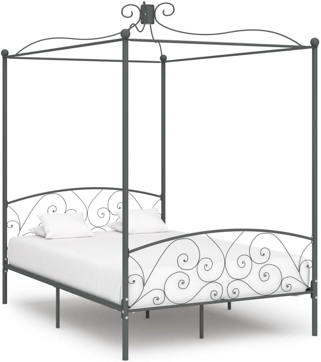 Bed tweepersoonsbed hemelbed frame grijs metaal 140 x 200 cm geschikt voor familiekamers