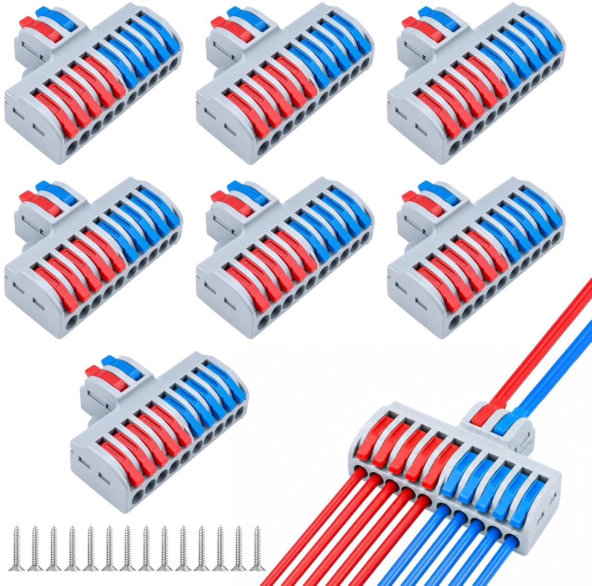 2 zuivere 10 uit verbindingsklem met hendel, 7 stuks compacte rijklemmen, kroonluchterklemmen, steekbare klemstrip voor circuit inline