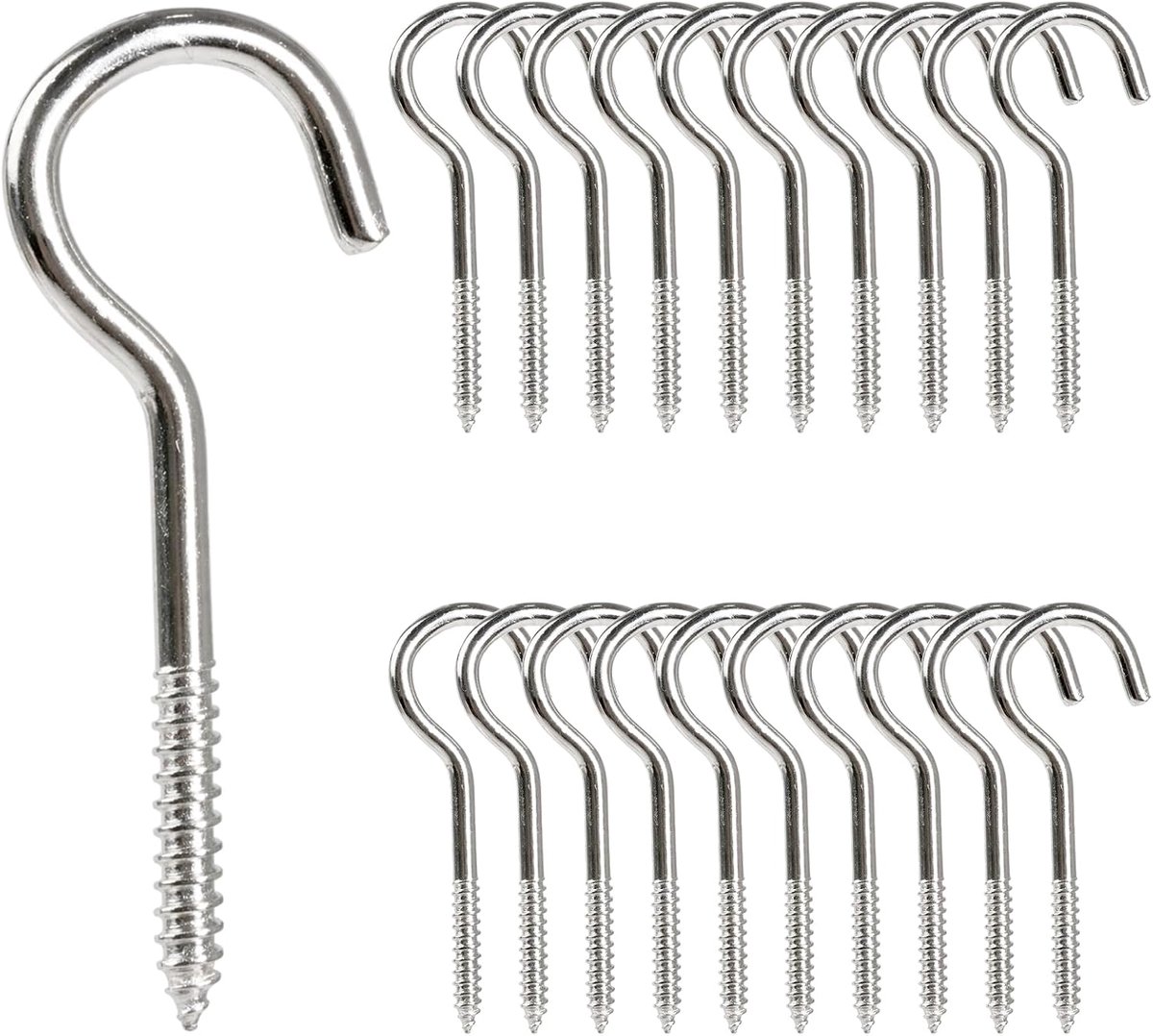 Haken, roestvrij staal, wandhaken, roestvrij staal, M6 x 65 mm, wandhaken om te schroeven, plafondhaken, metalen schroefhaken voor het ophangen van lampen, touwen, planten, kopjes, 20 stuks