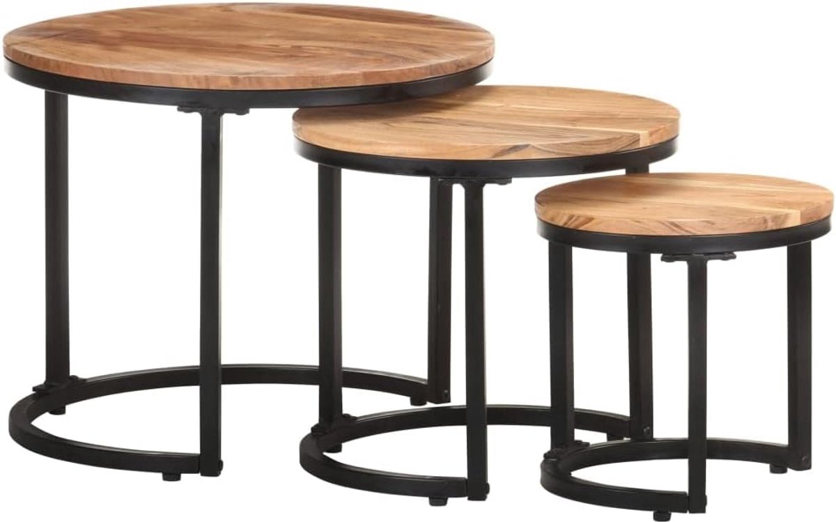 Slaapkamer bijzettafel, bijzettafel, 3 stuks, massief acaciahout, geschikt voor woonkamer, slaapkamer, studeerkamer
