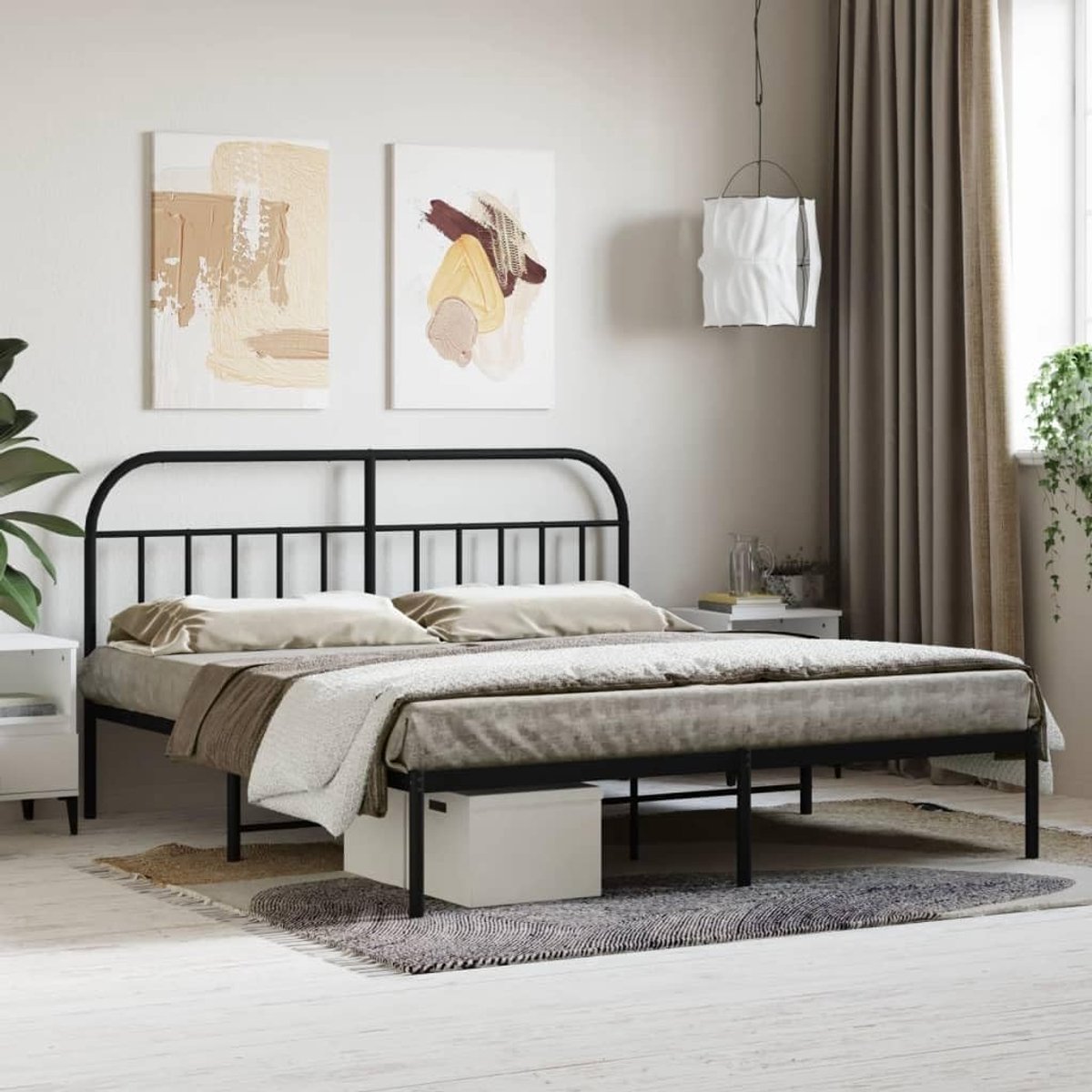 Bedframe met hoofdeinde, metaal, zwart, 183 x 213 cm, bedframe voor slaapkamer, hotel, bedframe voor woonkamer, slaapkamer
