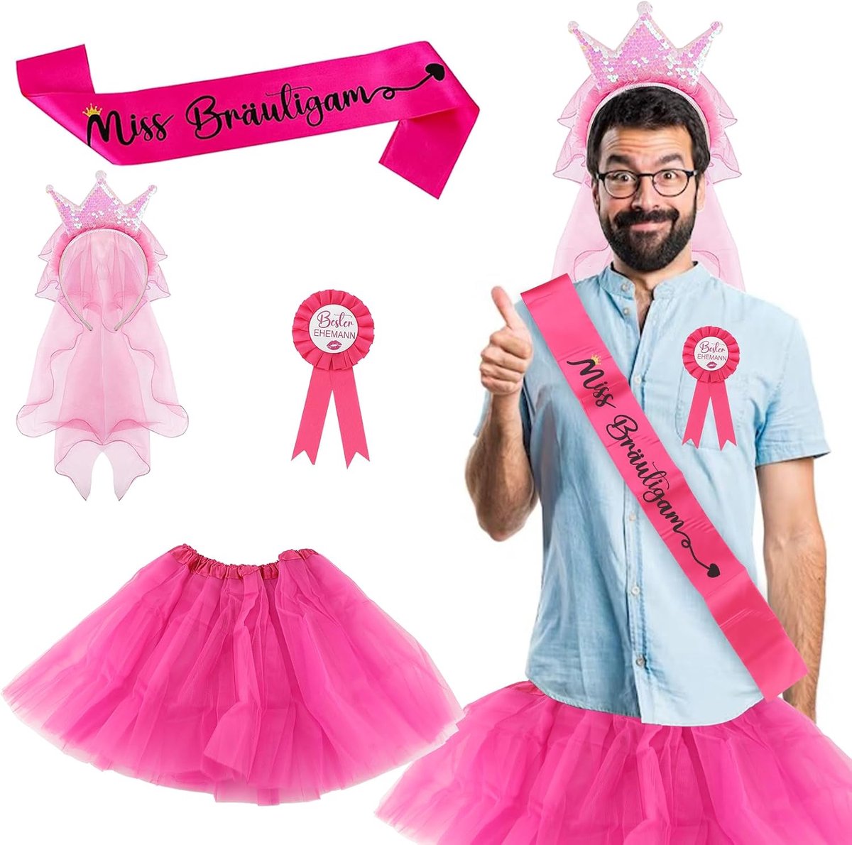 Vrijgezellenfeest heren decoratie set van 4, JGA heren tutu herenkostuum voor huwelijksfeest spoof