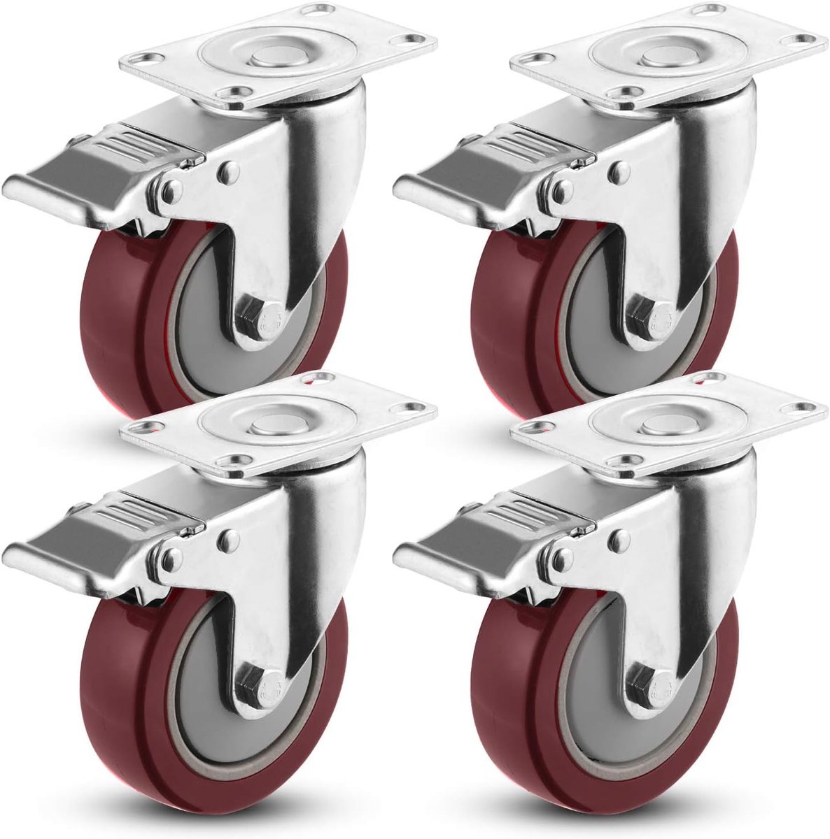 4 stuks, 100 mm, draaibare wielen, voor meubels met rem (maximale draagkracht 400 kg)