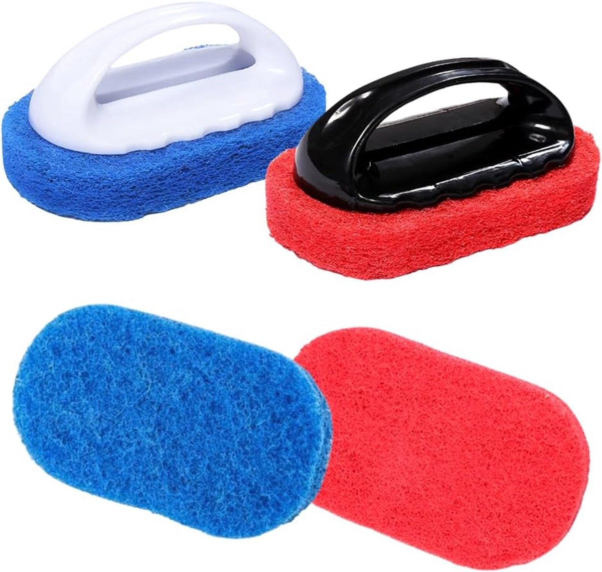 4 stuks reinigingsspons met handvat, reinigingsborstel, sponsborstel, handborstel, zwembadreiniging, handschrob, multifunctionele keukenspons, reinigingsaccessoires