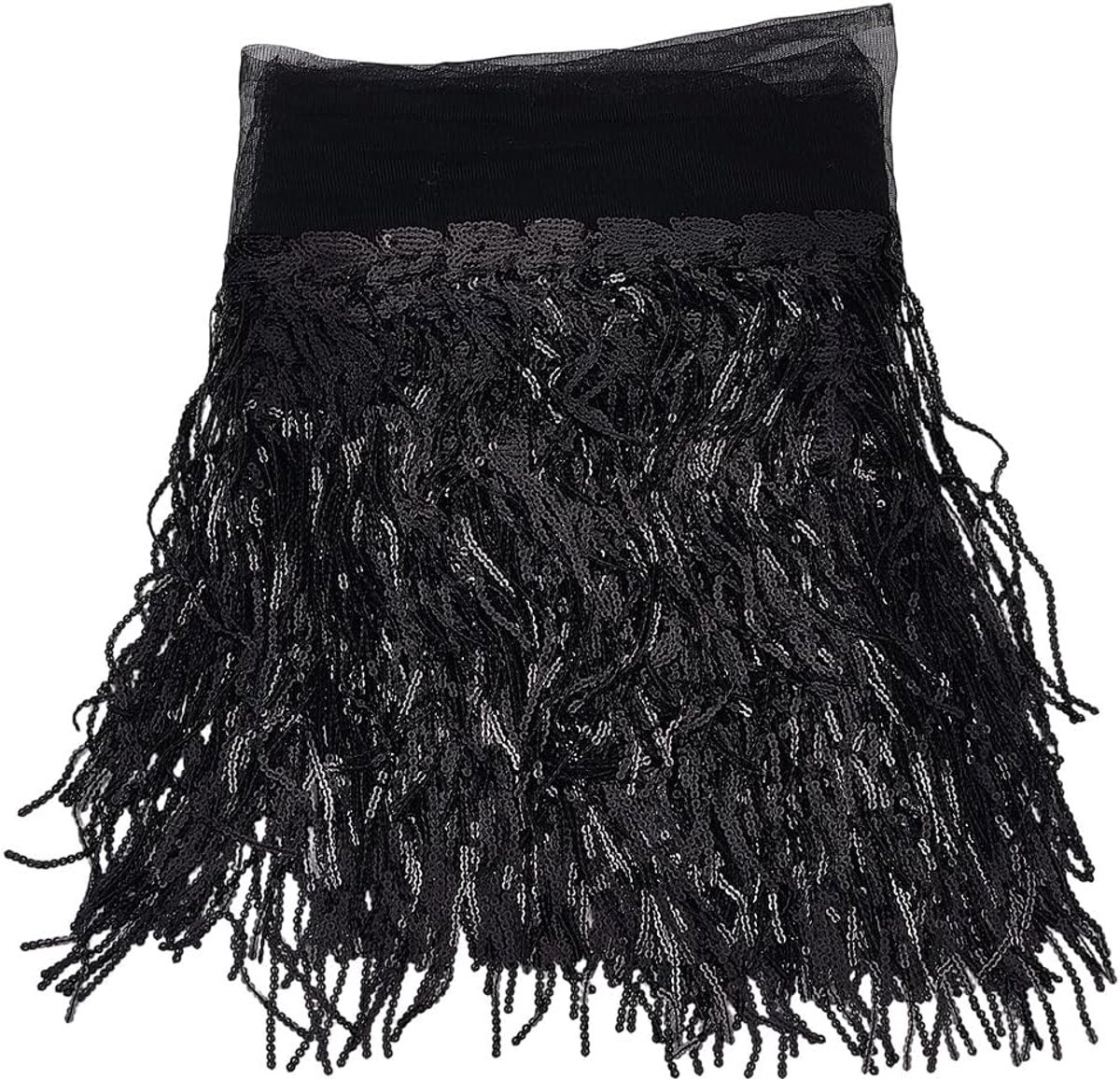 4.57M 20Cm Zwarte Glitter Kwastje Pailletten Trim Sprankelende Decoratieve Tule Kant Ronde Platte Paillette Franje Stof Polyester Linten Voor Naaien Kostuum Jurk Party Woondecoratie Diy
