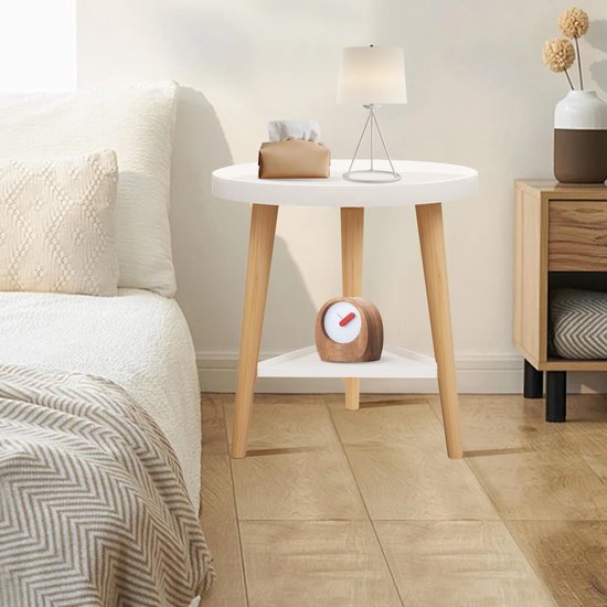 Bijzettafel, klein, 2 niveaus, ronde tafel, accenttafel voor woonkamer, salontafel, koffietafel, nachtkastje voor woonkamer, slaapkamer, kinderkamer, balkon, tuin, badkamer — afbeelding 5