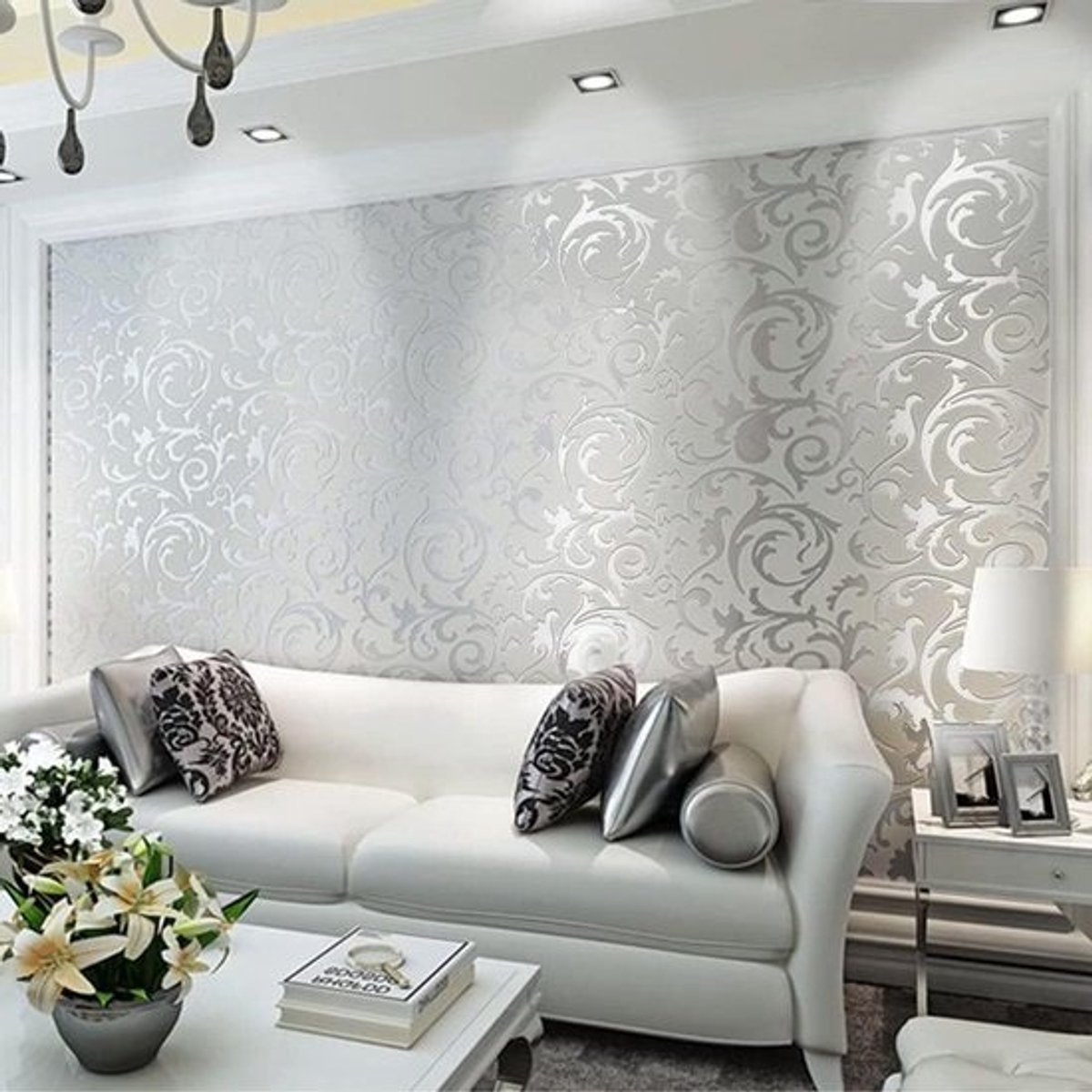 Waterdicht 3D bladpatroon, luxe behangrol met barok reliëfstijl voor woonkamer slaapkamer - 0,53m x 10m