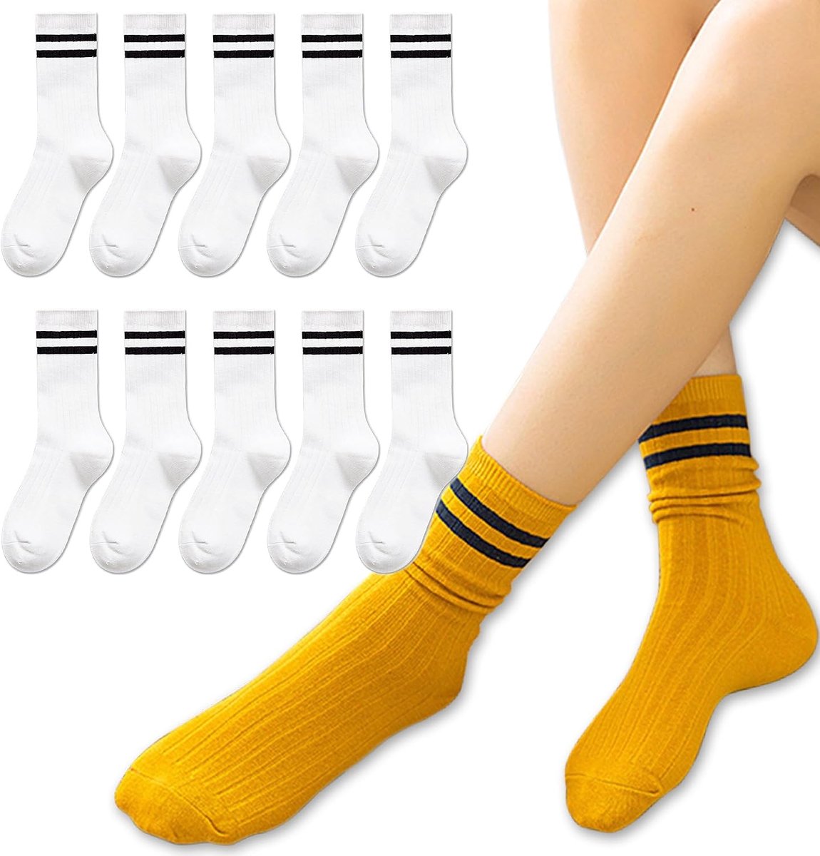 Sokken met schattige strepen, kleurrijke katoenen sportsokken met patroon, casual, voor tennis, yoga, fitnessstudio, hardlopen, school