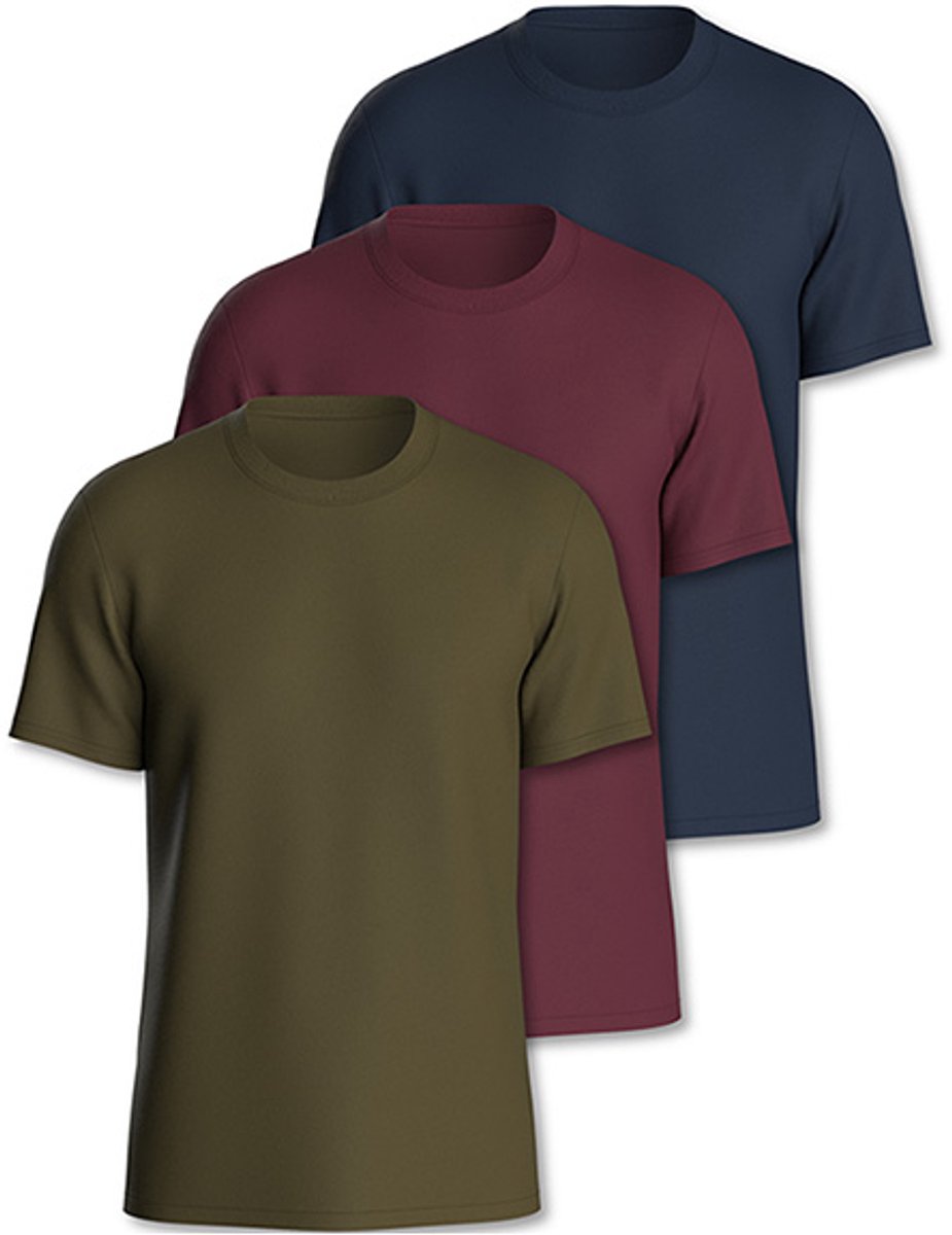 Comfort Essentials - Set van 3 zachte heren T-shirts van 100% katoen - Groen-Rood-Navy - M