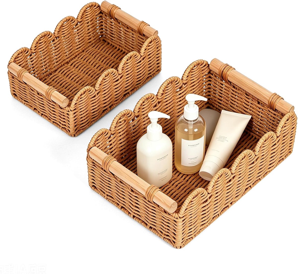 Opbergmand: natuurlijke handgemaakte manden met houten handgrepen badkamer opslag, veelzijdige commode organizer voor woonkamer keuken kinderkamer