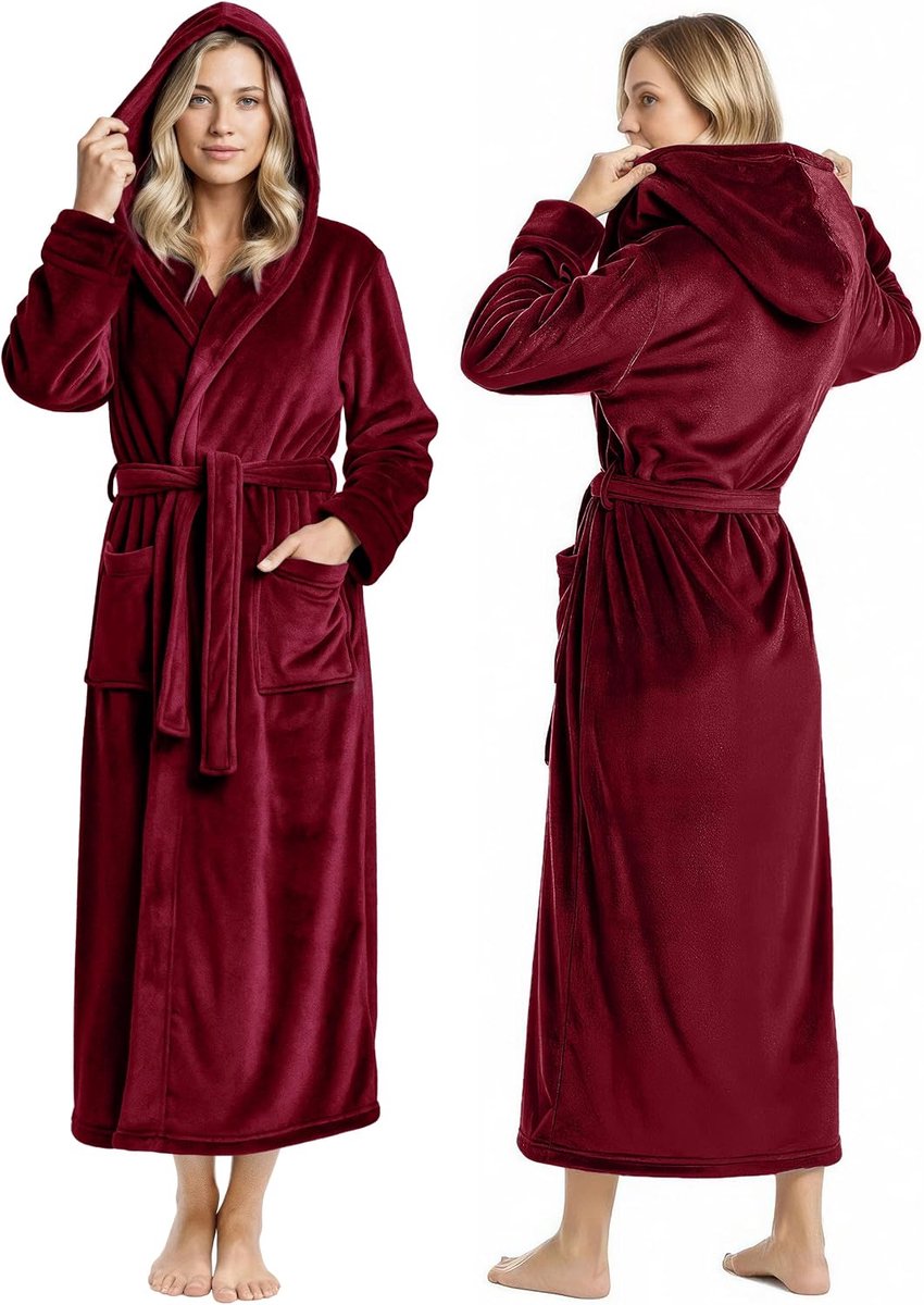 Threads Fleece badjas met capuchon voor dames, pluche, lange badjas