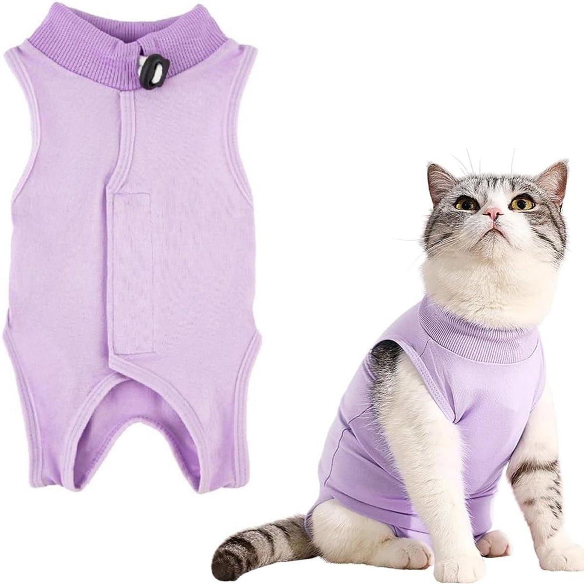 Surgery Recovery Suits, 1 stuk ademende chirurgische overall voor katten, postoperatieve compressiekleding tegen likken, voor katten (paars)