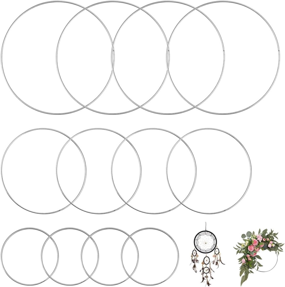12 metalen ringen voor knutselen, 10/15/20 cm | dromenvangercirkel, hoepels, decoratieve ringen om op te hangen