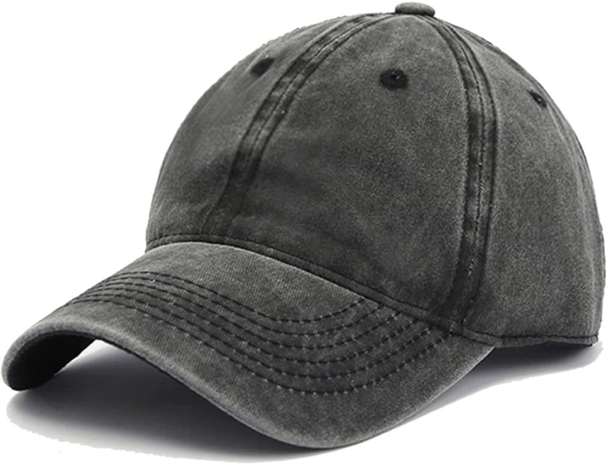 Honkbalpetten van katoen, uniseks voor dames, vintage baseballpet, baseballpet voor heren en dames, zomerpet, Zwart, 58