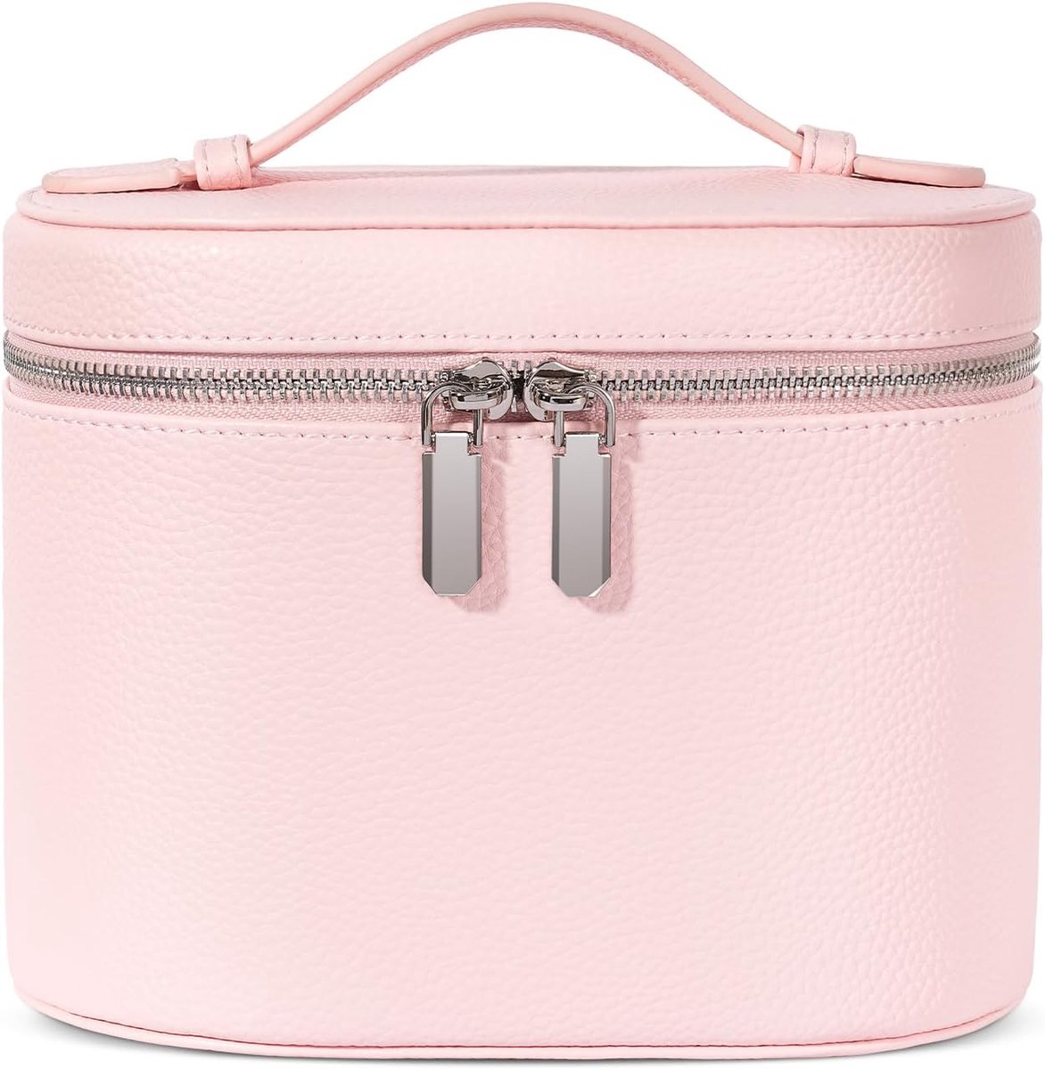 Honitty Cosmetische tas voor dames, make-up tas voor vrouwen, reizen, leer, cosmeticakoffer, make-up tas met harde schaal, reis-make-up tas met vakken en handvat, roze