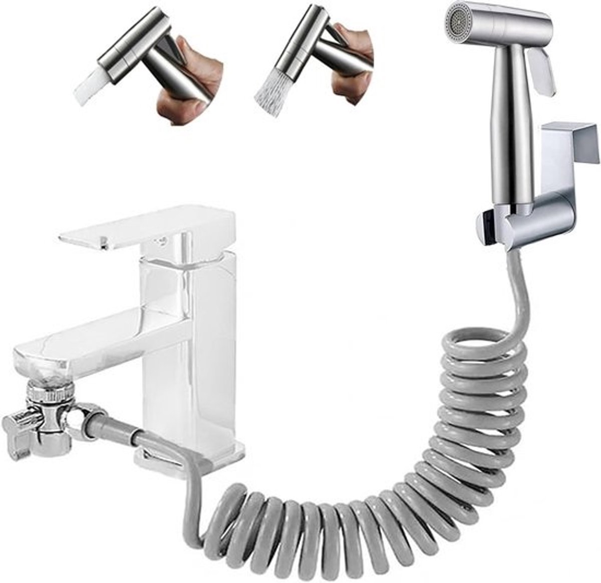 RVS handdouche voor bidet - Toiletsproeier met dubbele stand, slang en wandbevestiging