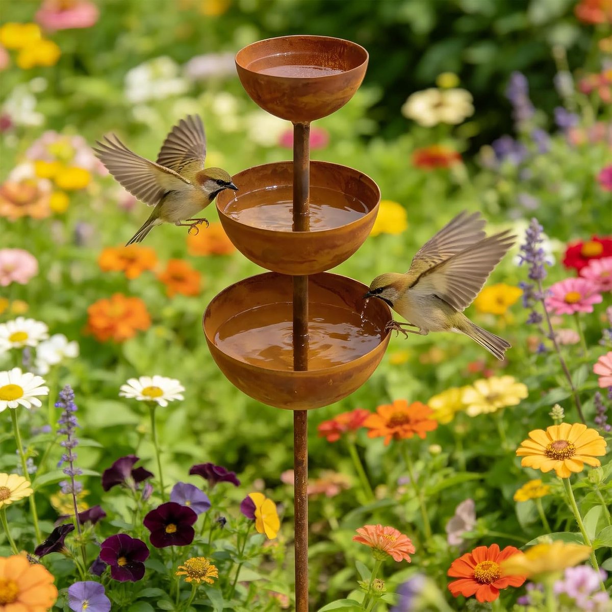 Regencape voor tuin, metaaloxide, insectendecoratie, 68 cm, tuindecoratie, buiten, roest, natuurroest voor bloembed met grondpen