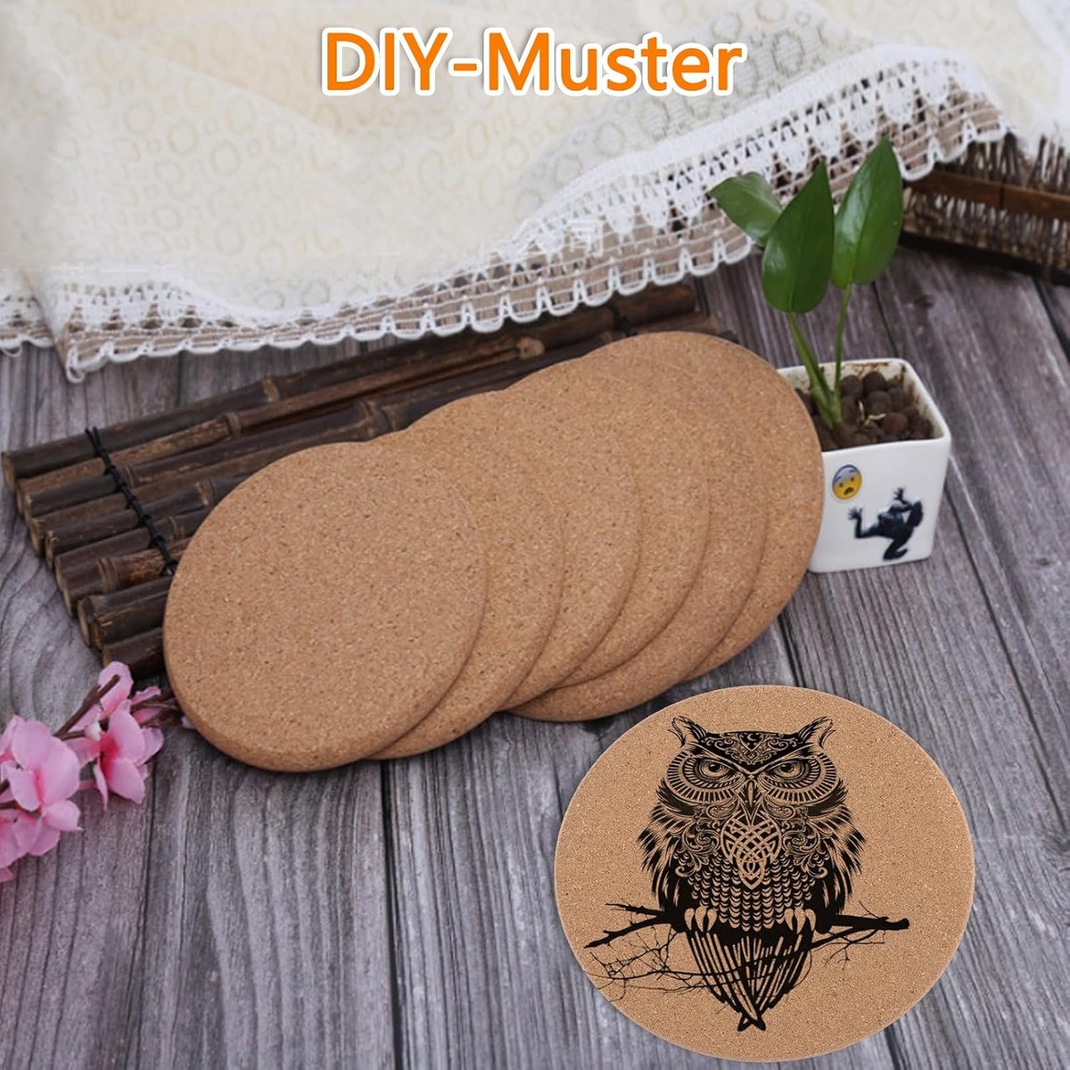 SnelShoppen - Pack van 8 Cork Pan Coasters - Ronde Onderzetters 16 cm - Hittebestendig voor Pannen, Potten, Keuken, Tafel, Crafts