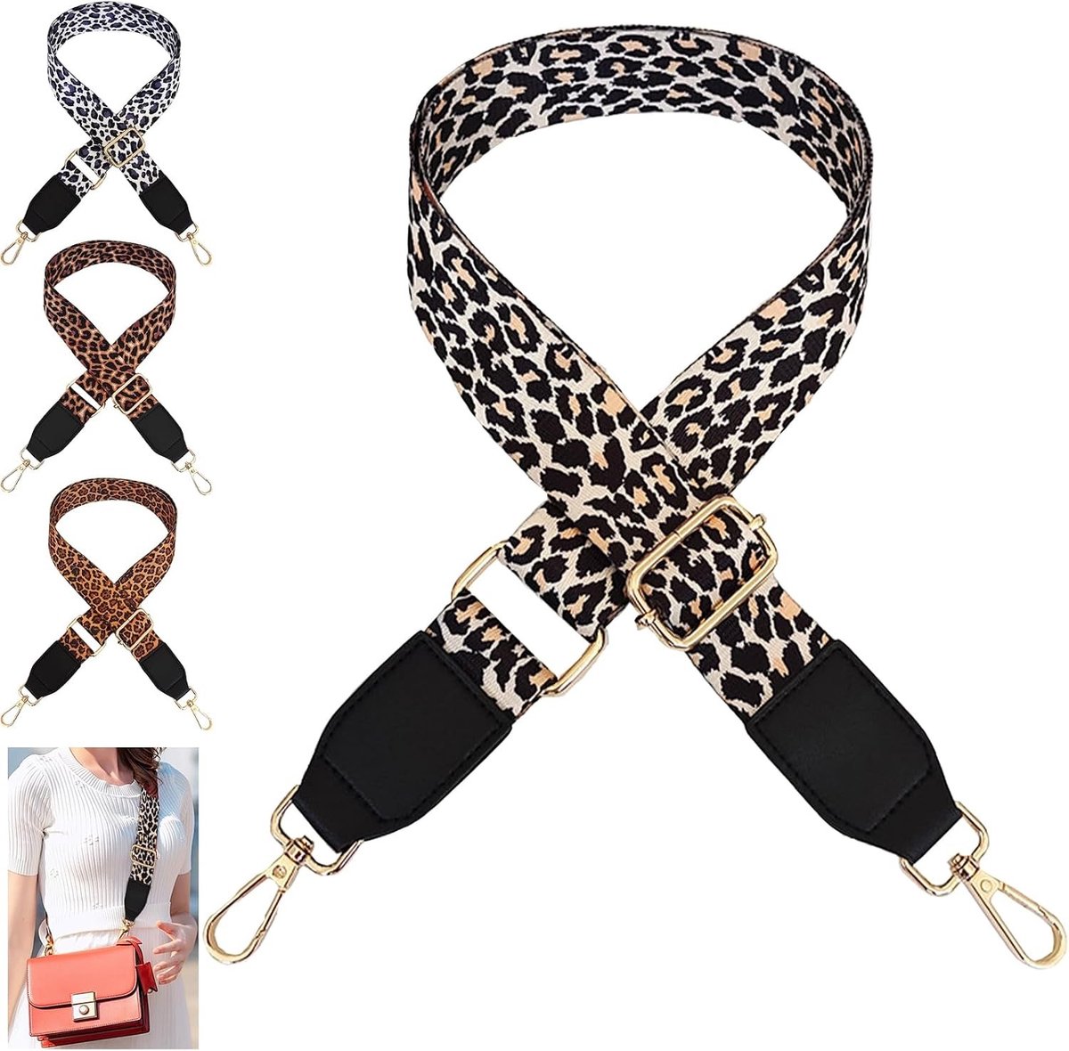 Verstelbare Leoprint Tasriem van 80-130 cm, Geschikt voor Schoudertassen, Draagriem voor Handtassen en DIY Projecten