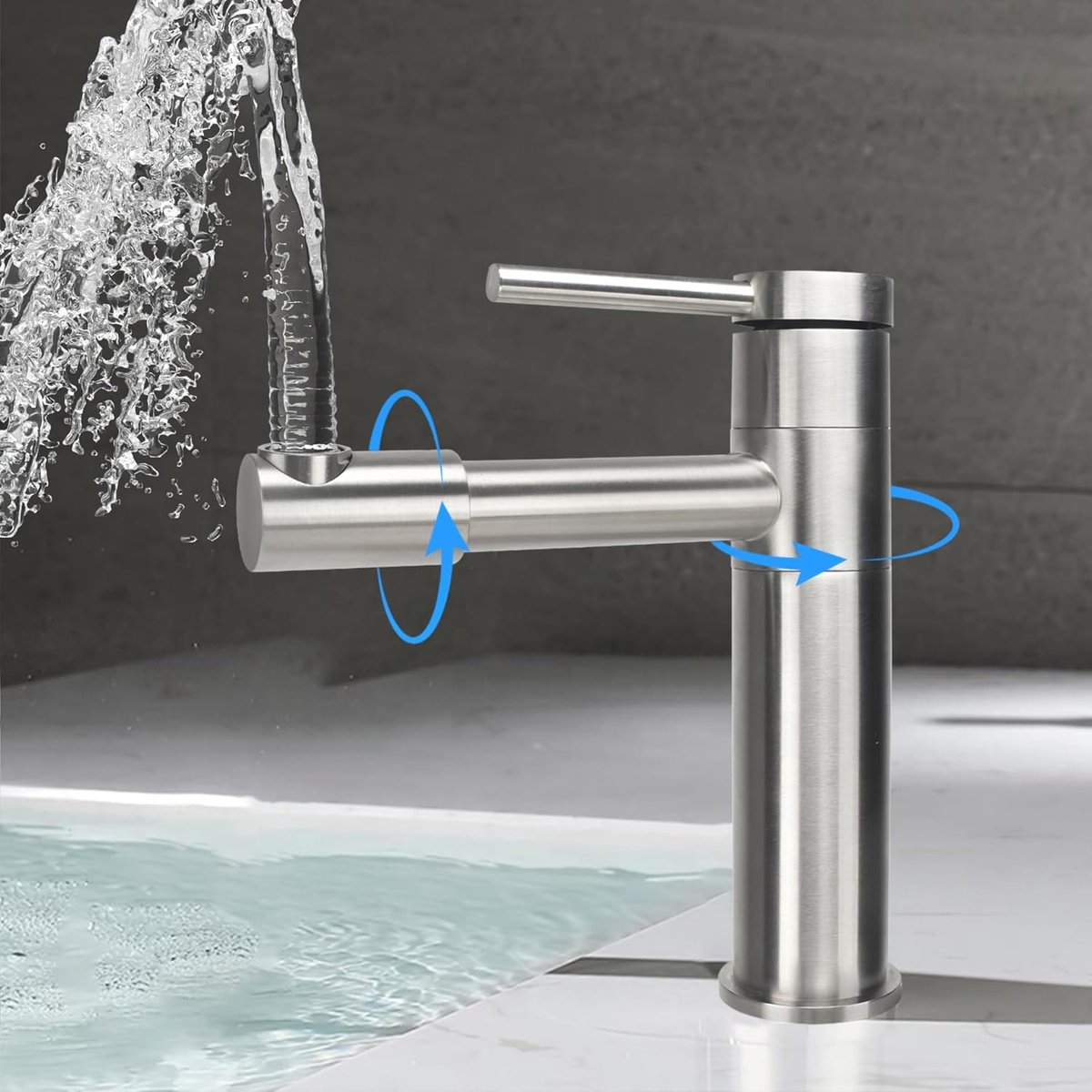 Faucet Bathroom 720° Rotatable Basin Faucet Stainless Steel Faucet Bathroom with Ceramic Cartridges Single Lever Mixer - ShopVlot