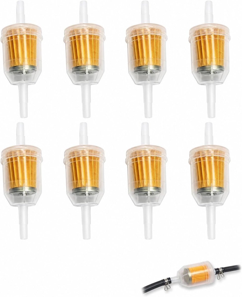 Brandstoffilter, benzinefilter, 8 stuks, groot, recht, universele kit met robuuste filtertechnologie, voorkomt - ShopVlot