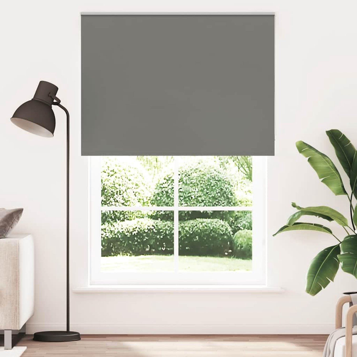 Verduisterend rolgordijn 165 x 230 cm - grijs polyester - inkijkbescherming - eenvoudig te reinigen - Vemera