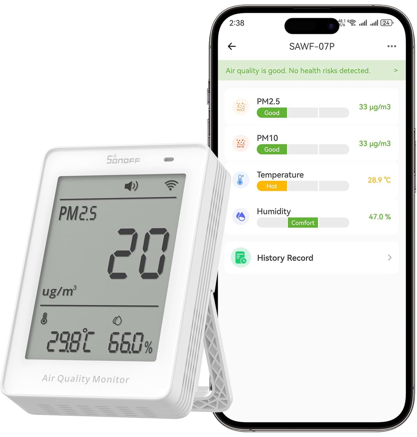 Slimme Binnenluchtkwaliteit Monitor met PM2.5, PM10, Temperatuur & Vochtigheid Sensor, Real-time Weergave & Alarm, -compatibel, 2.4GHz WiFi, 3.73-inch Scherm, voor Slaap- en Kinderkamer