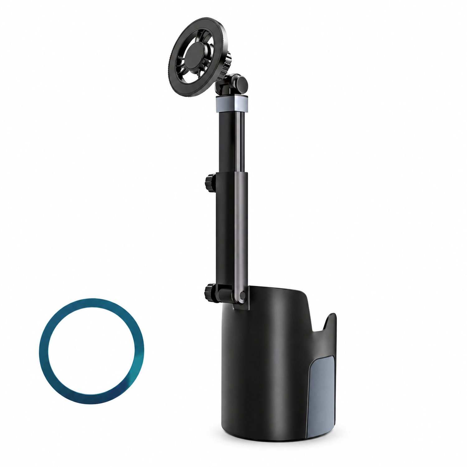 Telefoonhouders auto voor de bekerhouder: telescopische telefoonhouder met magnetische kop en 1 magnetische ring