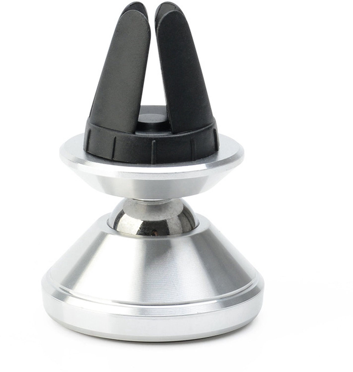 Telefoonhouders auto: zilverkleurige aluminium telefoonhouder met clip voor het ventilatierooster