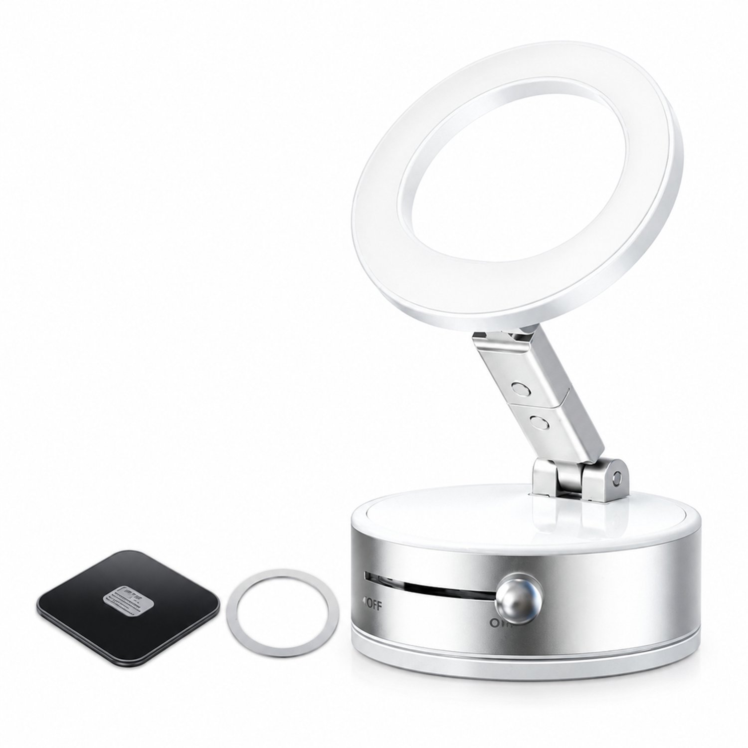 Telefoonhouder met vacuümzuignap en magnetische bevestiging, draaibaar en inklapbaar, wit