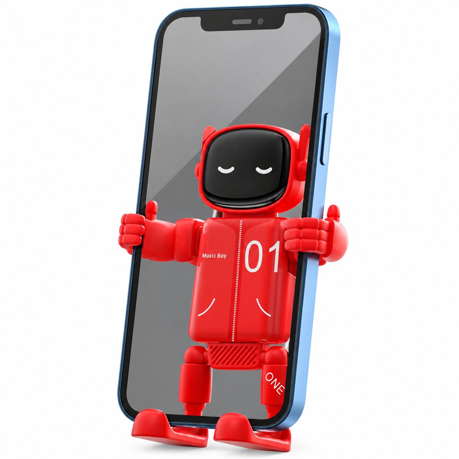 Telefoonhouders auto – rode robotvormige telefoonhouder bij een dashboardventilatierooster