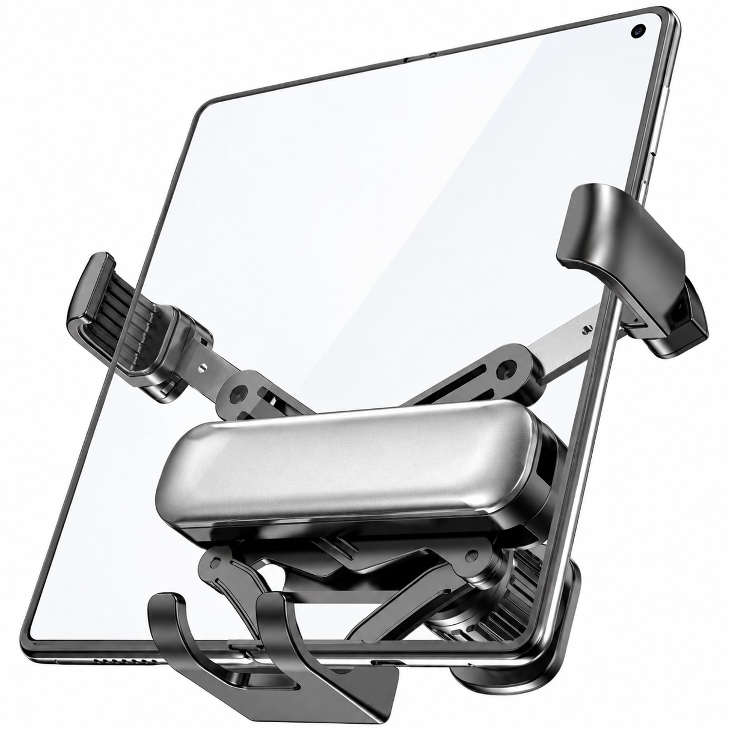 Telefoonhouders auto: houder voor vouwbare smartphones, dubbel opvouwbaar, met haakbevestiging voor het ventilatierooster en frontplaat van legering; verpakking 12,7 × 10,3 × 6,3 cm