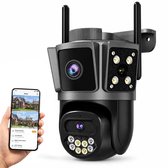 MrGoods - Beveiligingscamera Voor Buiten en Binnen - Dual Lens 4MP 2K - 355° Draaibaar - Kleurennachtzicht - Sirene & Alarmlicht - 2,4 & 5 GHz WiFi - AI-Persoonsdetectie - Tweeweg Audio - Camerabewaking