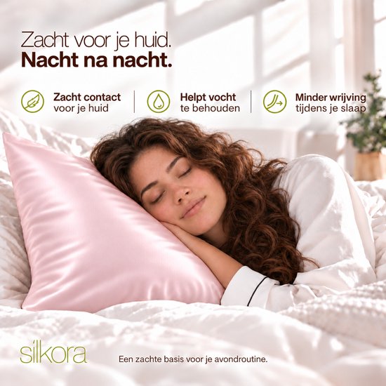 Silkora Premium Silk Pillowcase - 50x70 cm - 22 Momme 100% Moerbei Zijden Kussensloop Met Verborgen Rits - Anti-rimpel, Verkoelende, Anti-pluis - Lotus Roze — cadeau in Wonen & Interieur - foto 3