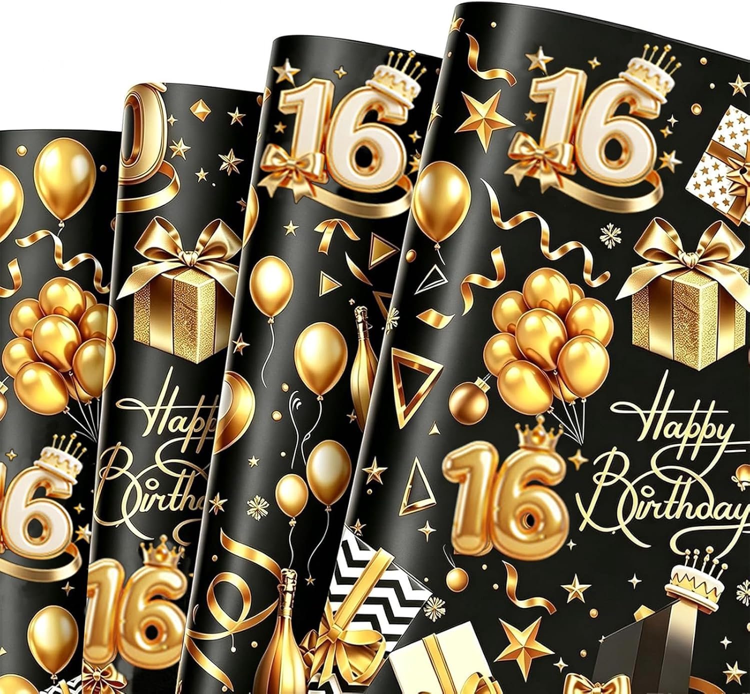 Inpakpapier 70 x 50 cm - zwart goud - 5 vellen met lint - voor verjaardagscadeaus m-winkel - m-winkel