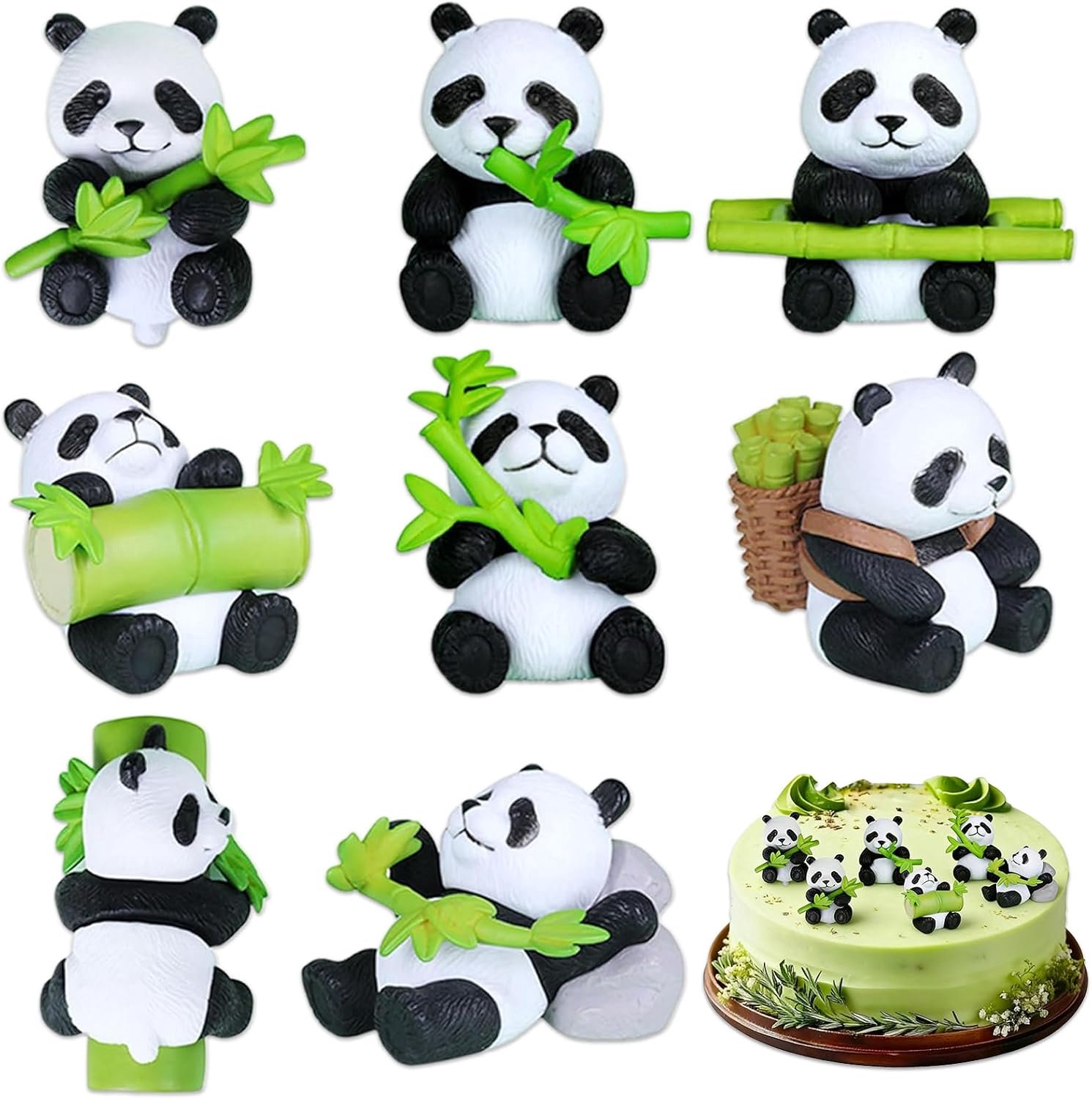 Panda-figuren 8 stuks - miniatuur ornamenten - hoogwaardig kunsthars - tuindecoratie - ServiceTopper