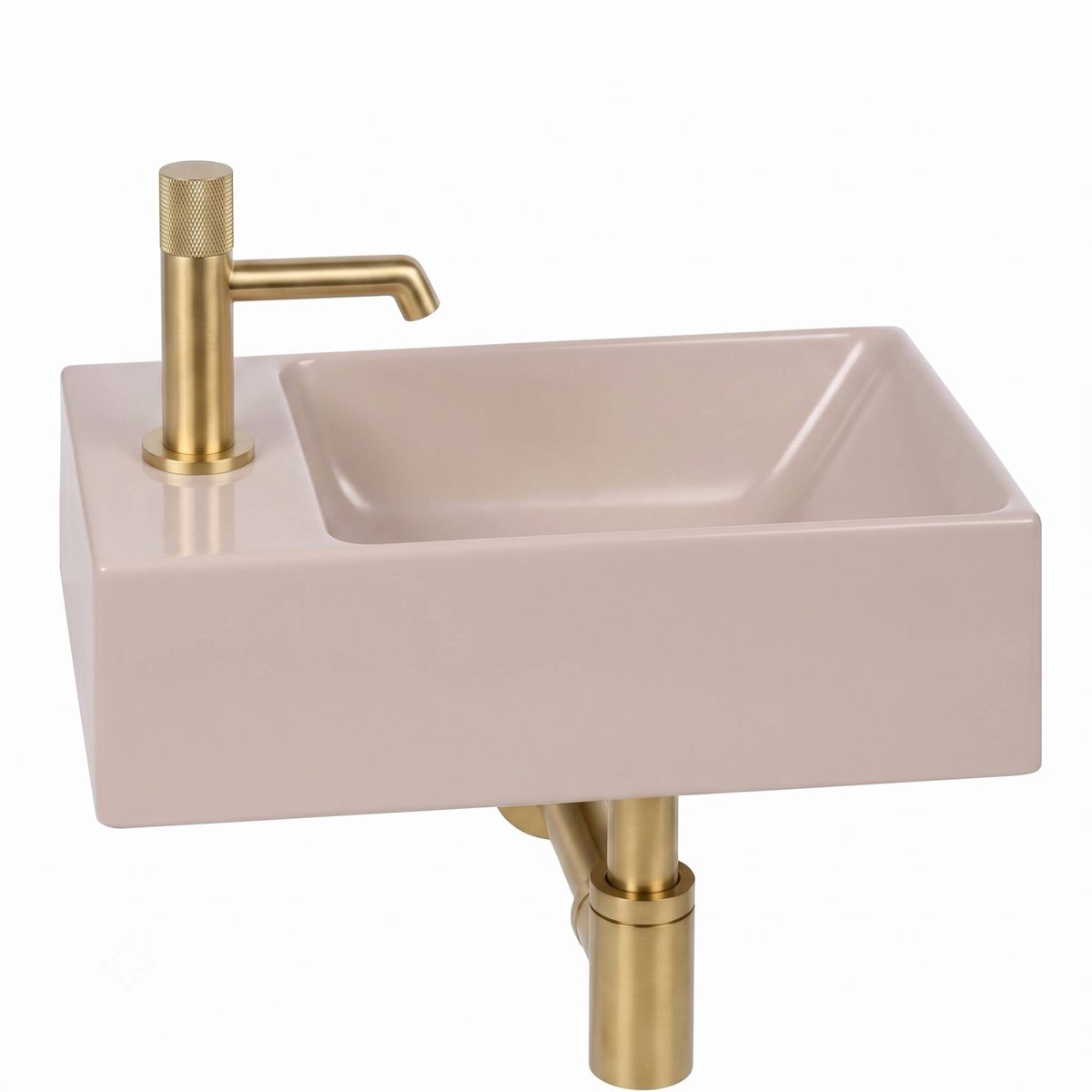 Ben Stelvio fonteinset mat beige keramiek incl. Engraved Cross geborsteld messing kraan links