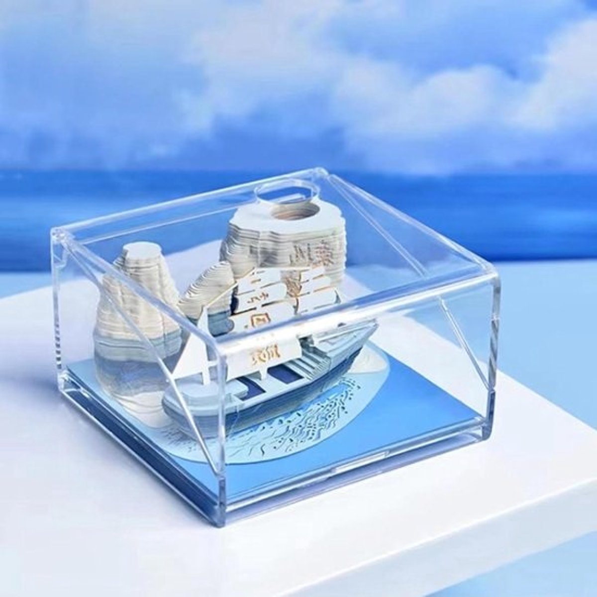 3D Kladblok - Papieren Kunst Memo Pad - Notities Maken - Zeilboot Ontwerp - 9.5x9.5cm - Veelkleurig
