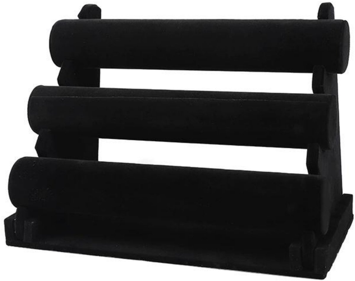 SSTRWGOOD Sieradenstandaard 3 Etagen - Afneembare Armbandhouder - Samt Schmuckständer - Geschikt voor Armbanden en Horloges - Stoffen Sieradenopbergrek 30x16,5x23,5cm